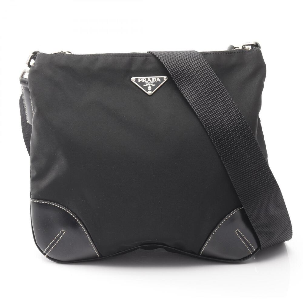 Prada TESSUTO Shoulder Bag Leather Black